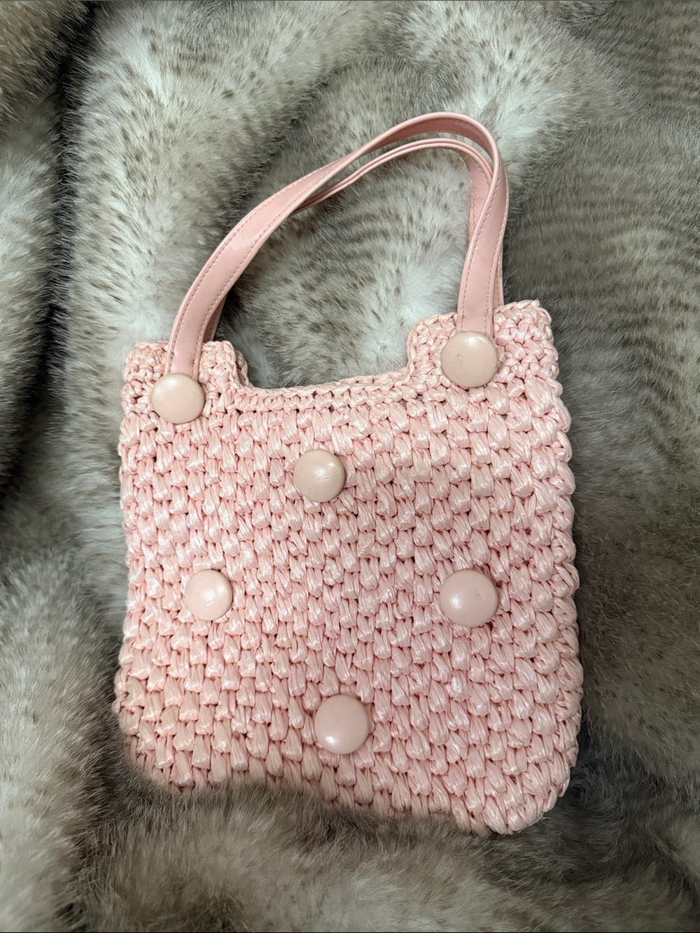 Handwoven Pink Crochet Tote Bag with Button Accent